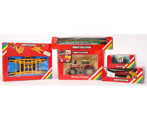 A collection of 5x vintage Britains Farm diecast models. Comprising of; 9520 Massey Ferguson Tractor, 9540 Manure Spreader, 9