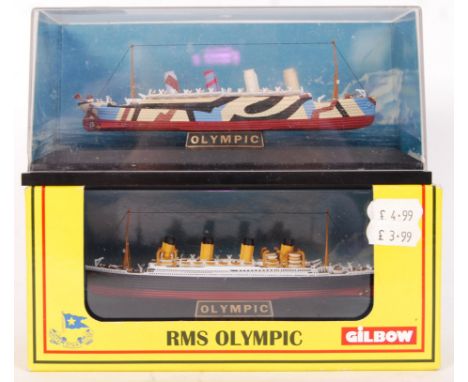 A collection of 2x original 1:1750 scale White Star Line's 'Olympic' diecast models to include; E10003 standard livery & WWI 