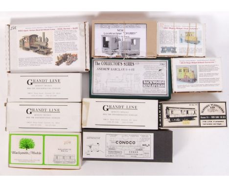 A collection of plastic & white metal On30 & other train locomotive model kits to include; Apex 14 ton Geared, Locotracteur C