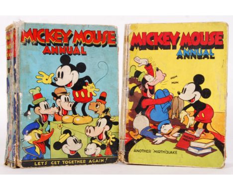 Two antique pre-war 1930's (1938 &amp; 1939) ' Mickey Mouse ' Disney Annuals. Each with colour artwork to the front. No missi