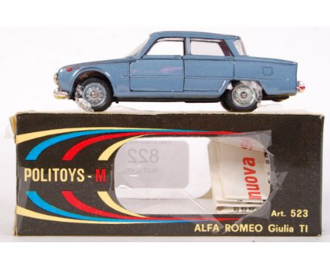 A vintage 1960's Politoys made 1:43 scale diecast model No. 523 Alfa Romeo Giulia TI. Model appears very near mint, within th