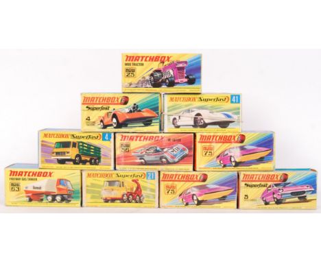 A collection of 10x original vintage Matchbox 'Superfast' &amp; standard series diecast model cars to include; 75 Alfa Carabo