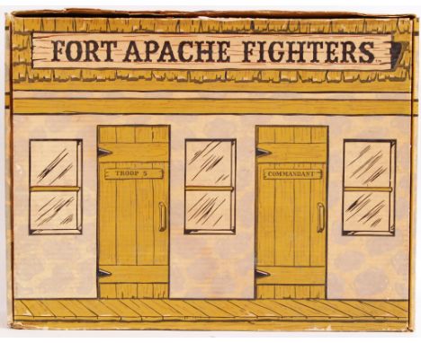 A rare vintage Marx Toys made Johnny West action figure playset ' Fort Apache Fighters '. Cardboard construction, with carry 