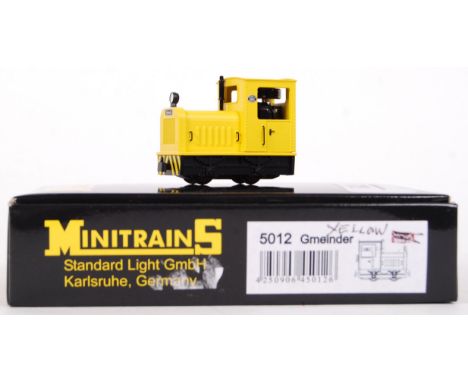 A Minitrains made H0e scale railway trainset locomotive No. 5012 Gmeinder in yellow. Appears unused, within the original box.