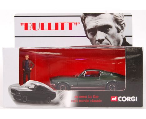 An original Corgi 1:36 scale "Bullitt" 1968 Ford Mustang with hand painted figure diecast model set. No: CC05901. Appears min