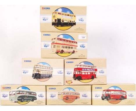 A collection of 7x Corgi Classics boxed diecast model buses. All appear mint, with original boxes. Comprising of; 97213, Burl