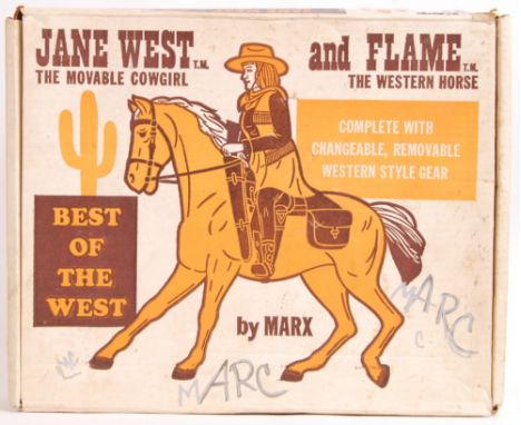 A rare original vintage Marx Toys made ' Jane West &amp; Flame ' Johnnie West series action figure and horse set. Within the 