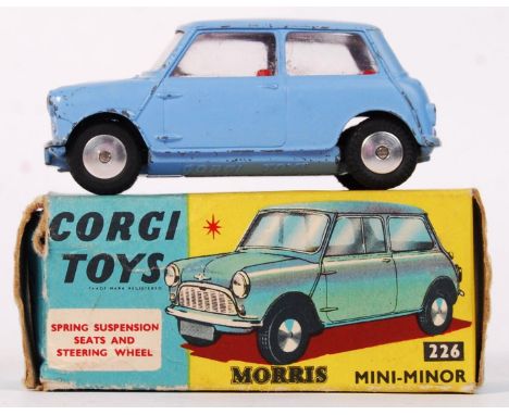 An original vintage Corgi Toys diecast model No. 226 Morris Mini Minor. Appears fair to good, within the original box. Blue, 