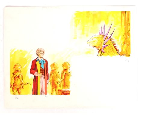A rare and original 1985 Dr Who Annual panel of artwork. Depicting Colin Baker as The Doctor. Measures approx; 33cm x 44cm. W