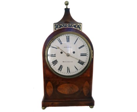 Peter Clare Manchester - A George III mahogany and satinwood bracket clock, twin train movement with engraved circular backpl