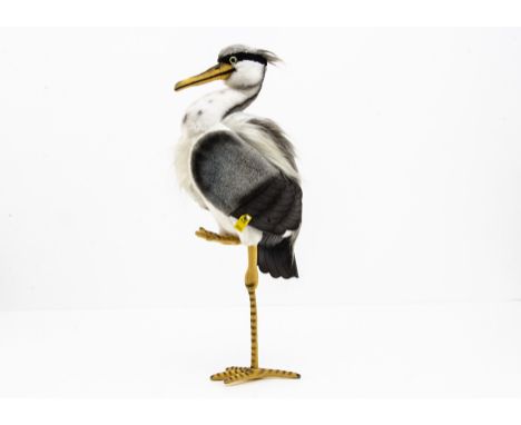 A Steiff Studio heron 1980-84,  2606/50 with yellow tag and brass button --21 ½in. (55cm.) high