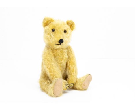 'Herr Jungen' a German teddy bear 1930s,  possibly Jopi with golden mohair, clear and black glass eyes with brown backs, pron