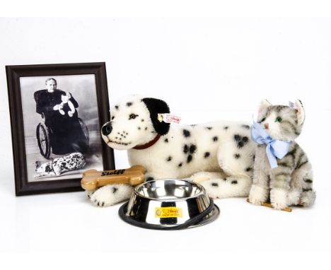 A Steiff limited edition of Margarette Steiff's Dalmatian,  with photograph, 73 of 1880, 2005; a Steiff dog bowl and wooden b