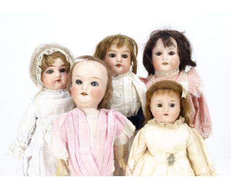 Five German bisque headed child dolls,  an Armand Marseille Mabel shoulder-head doll with kid Universal jointed body, white c