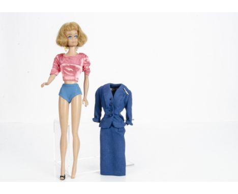 A Mattel Midge doll,  in pink top and blue shorts; and a Barbie American Airlines two-piece suit only 