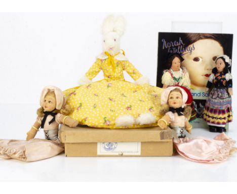 Norah Wellings dolls and rabbit,  a white plush Rabbit Nightdress Case,  in original box --17in. (43cm.) high; two 18th centu