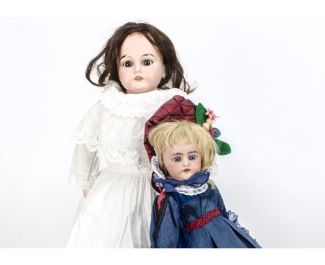 An Armand Marseille 3200 DEP shoulder-head child doll, with blue sleeping eyes, replace brown wig, Universal jointed kid body