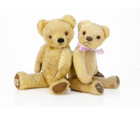 Two post-war Chad Valley teddy bears,  both with golden mohair, orange and black glass eyes, black stitched nose and mouth, s