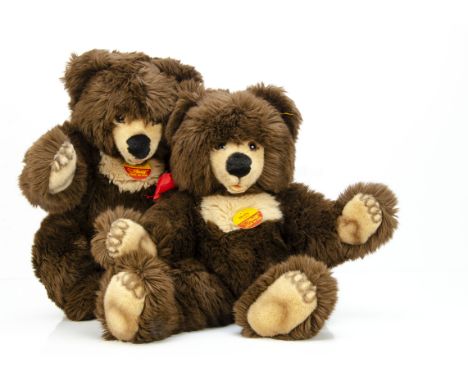  Two Steiff yellow tagged Molly Teddy,  soft stuffed and unjointed with chest tags -- 23 ½in. (60cm.) high 