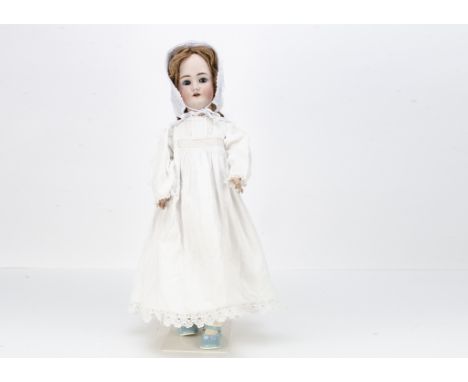  A Simon &amp; Halbig for Heinrich Handwerck child doll,  with blue sleeping eyes, replaced brown nylon wig, pierced ears, jo