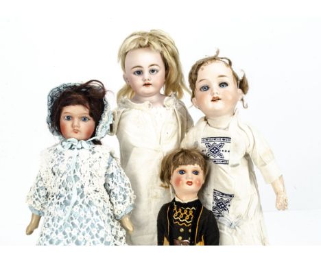 Three bisque headed dolls,  a Simon &amp; Halbig 1010 DEP shoulder head with blue sleeping eyes, blonde mohair wig, pierced e