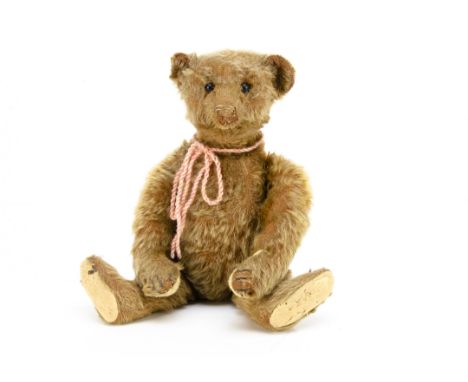A Steiff cinnamon mohair teddy bear circa 1908, with black boot button eyes, pronounced clipped muzzle, black stitched nose, 