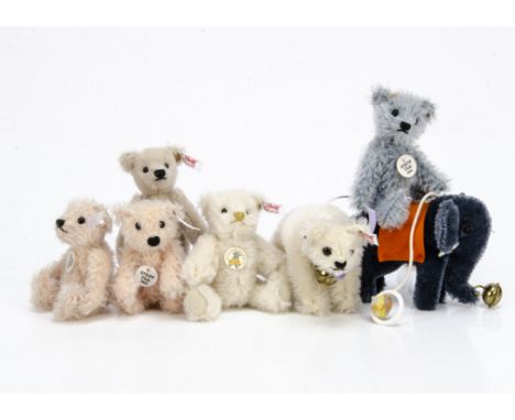 Seven Steiff Club Gift miniature teddy bears and animals, two 2003, 2004, 2005and 2008; and crib toy elephant and polar bear 