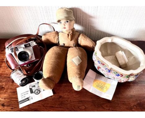 NORA WELLINGS TYPE DOLL, LORDOMAT MINIATURE CAMERA AND LENSES, ALSO JAPANESE BOWL

 