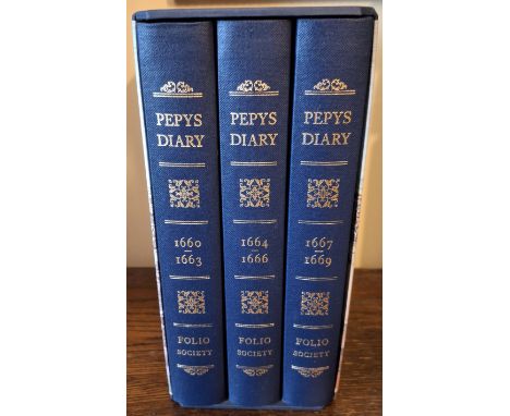 FOLIO SOCIETY THREE VOLUME SET, 'THE PEPYS DIARY', IN SLIP CASE ALL APPEAR IN REASONABLE USED CONDITION