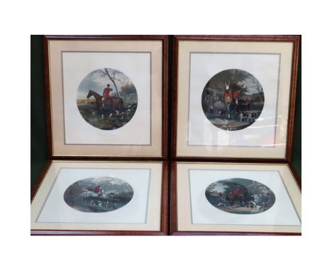 Set of 4 W. J. Shayer framed polychrome circular Hunting engravings. Approx. 44cms x 42cms all appear reasonable used conditi