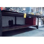 96'' x 46'' x 34'' Workstation w/ 5.5'' Vice, Shop Fan & 3 Metal Shelves Attached