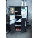 Two Door Metal Storage \Cabinet w/ Misc. Contents