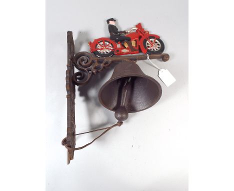 A Cast Metal Wall Hanging Door Bell with A Motorcyclist Mount (item 47, plus VAT) 