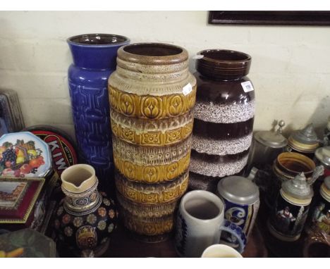 A Tray containing German Ceramic Vases Lager Steins, Jug etc