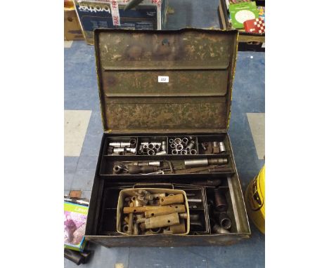 A Metal Tool Box containing Sockets and other Tools
