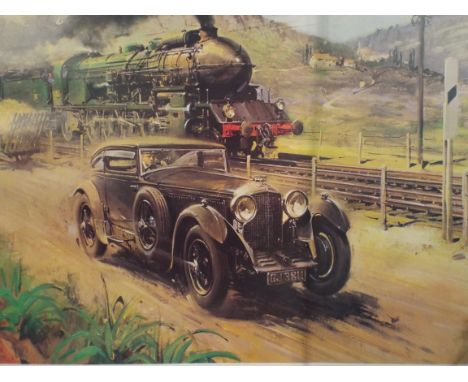 A Framed Terence Cuneo Print, Bentley v Blue Train
