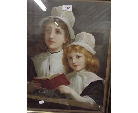 A Framed Victorian Print, Two Girls
