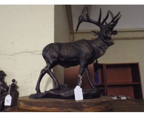 A Cast Metal Bronze Effect Figure of A Stag on Wooden Plinth (item 49, plus VAT) 