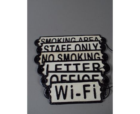 A Collection of Six Small Cast Metal Signs to include Staff Only, No Smoking, Office etc (item 55, plus VAT)