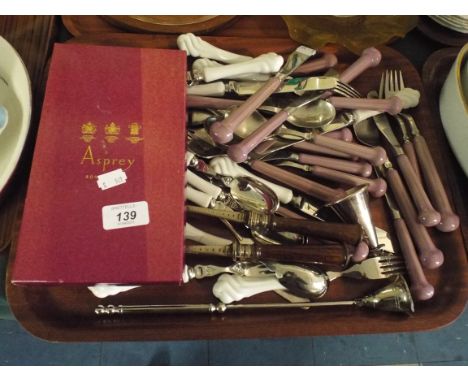 A Tray of Cutlery, Pig Candle Snuffer, Nutcracker etc