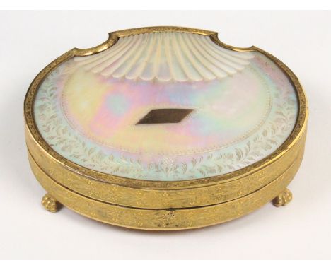 A fine Palais Royal scallop form mother of pearl sewing box, dated 1818, the lid with carved scallop mount within a floral an