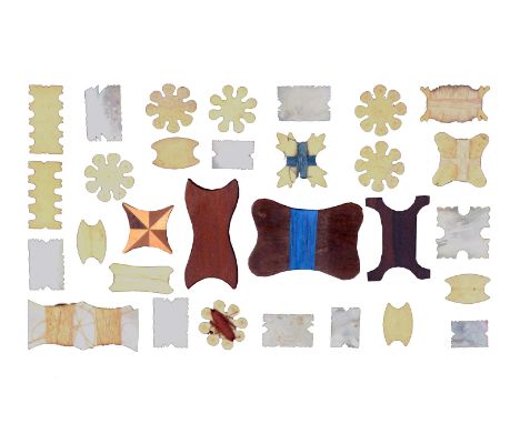 A collection of silk winders, wood, bone and mother of pearl, largest 7.4cm          (30)