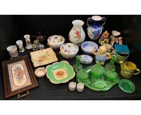 Ceramics &amp; Glass - Royal Worcester Evesham vase, pair of tureens and covers; novelty teapots;  jugs;  green glass seven p