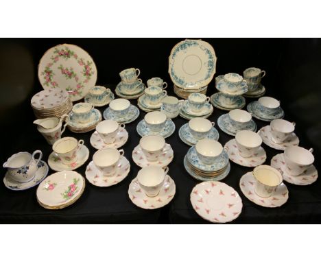 A 19th century grafton six setting tea set decorated in the Aesthetic movement taste, spare plates;  extensive floral twelve 