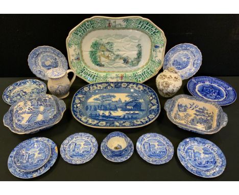 A 19th century Copeland &amp; Garratt late Spode New Fayence meat platter, transfer printed with Oriental Garden scene, print