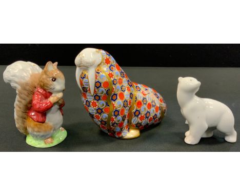 A Beswick Beatrix Potter figure Timmy Tiptoes, gold base stamp;  Nao Polar bear Cub;  A Royal Crown Derby Walrus Paperweight 