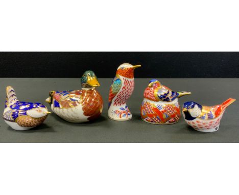 A Royal Crown Derby paperweight, Mallard Duck, silver stopper. printed mark;  others, Ruby-throated Hummingbird;  Chaffinch n