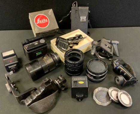 Camera equipment and accessories - medium format photography - a Leica Leitz Wetzlar Elmarit-R 180mm lens;  Mamiya RZ67 45mm 