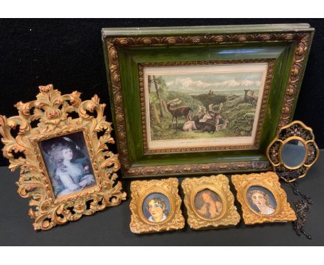 Pictures &amp; Prints - a pair of portrait miniatures, Maria Constable &amp; companion, oils on board, ornate gilt frames, ap