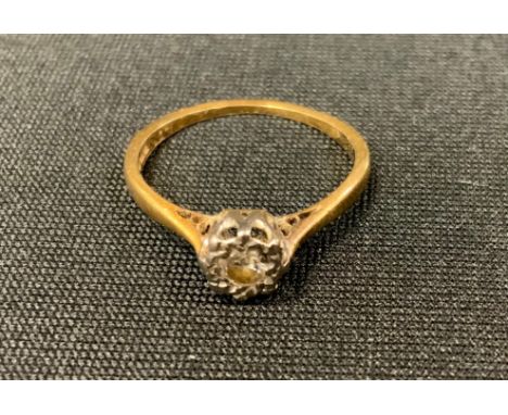 A diamond solitaire ring, round brilliant cut diamond approx 0.10ct, 18ct gold shank, size K, 1.7g gross 